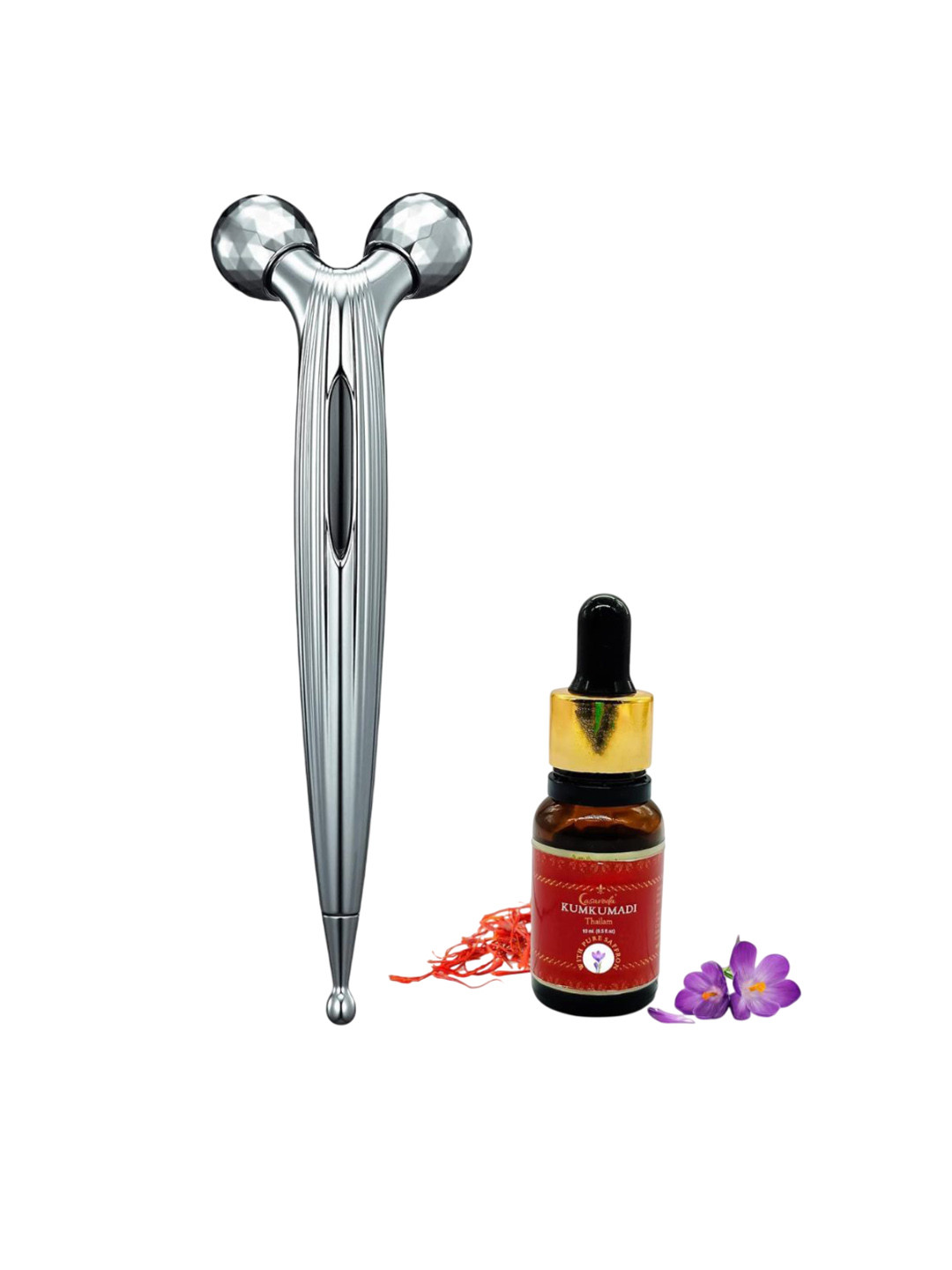 Vintageware Set Of 2 Kumkumadi Face Thailam Oil- 10 ml With V Shaped Face Glow Roller