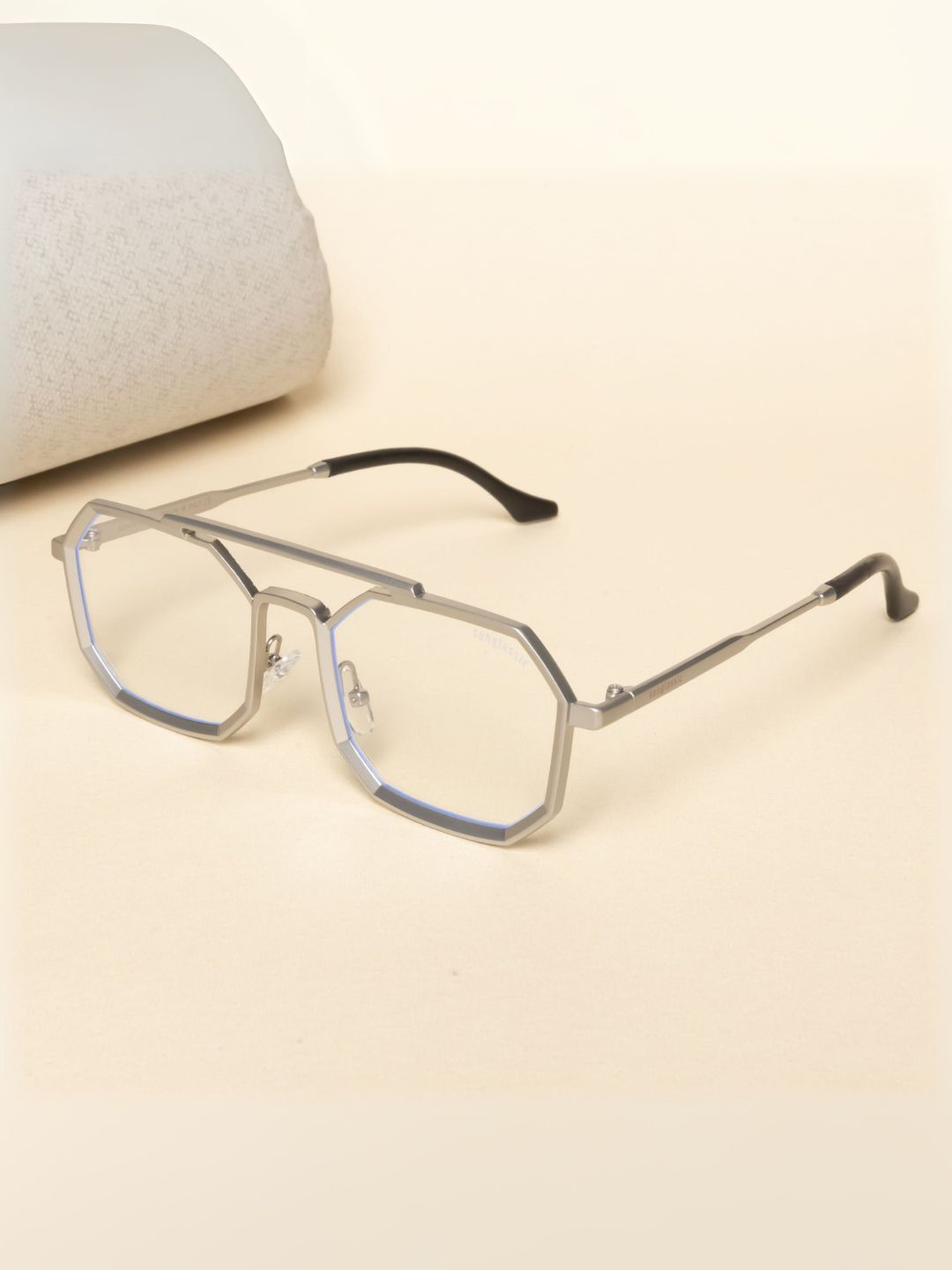 SUNGLASSIC Unisex Silver Clear Edition Octagon Sunglasses with UV Protected Lens Commando