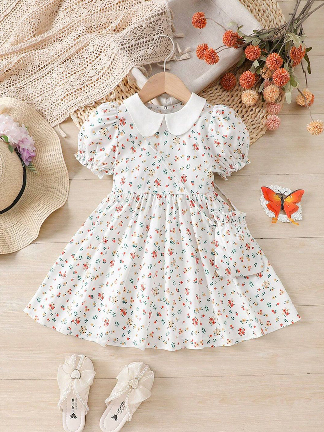 Billion Girls Floral Printed Peter Pan Collar Gathered or Pleated Fit & Flare Dress
