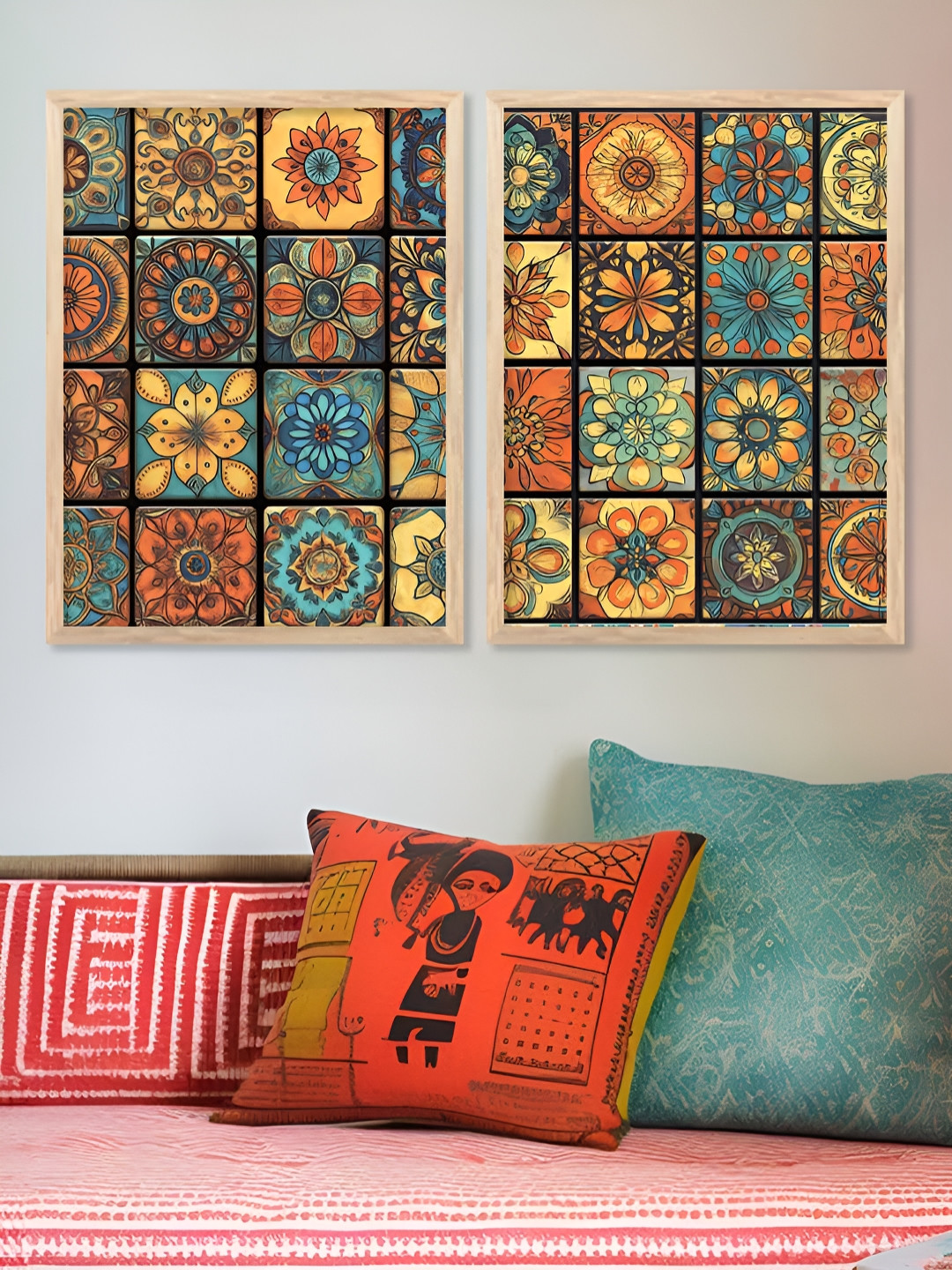 Kotart Brown & Blue 2 Pieces Traditional Abstract Wooden Wall Arts