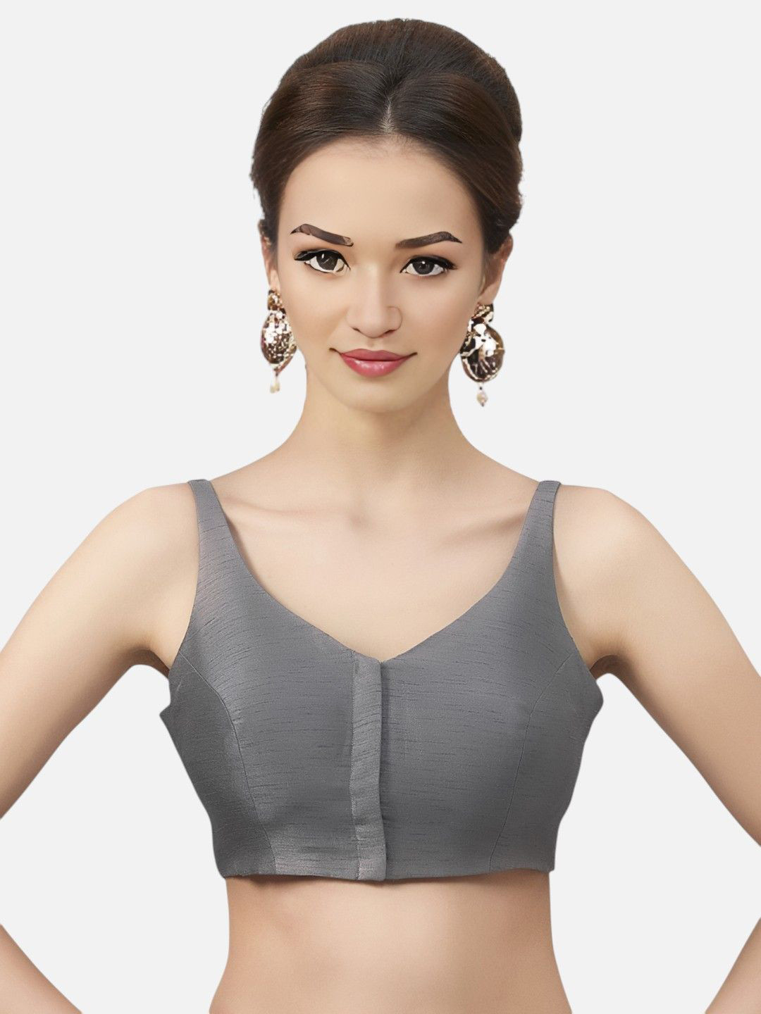 V Neck Plain Spaghetti Princess Cut Padded Saree Blouse