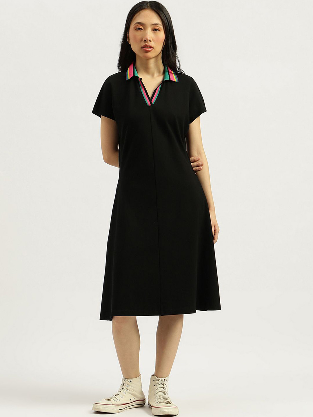 United Colors of Benetton Shirt Collar A-Line Midi Dress