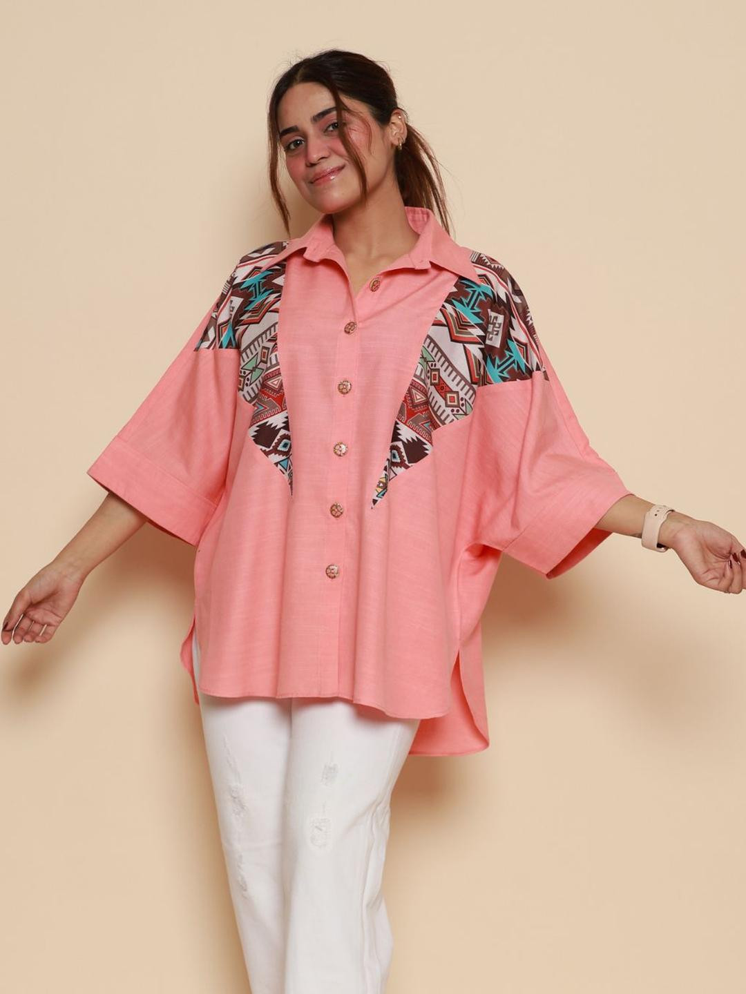 Shankriti Coral Cotton Linen Shirts