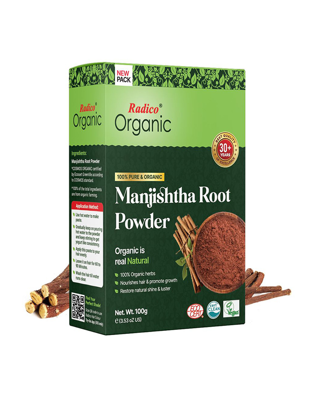 Radico Organic Manjishtha Root Powder for Hair & Skin - 100 g
