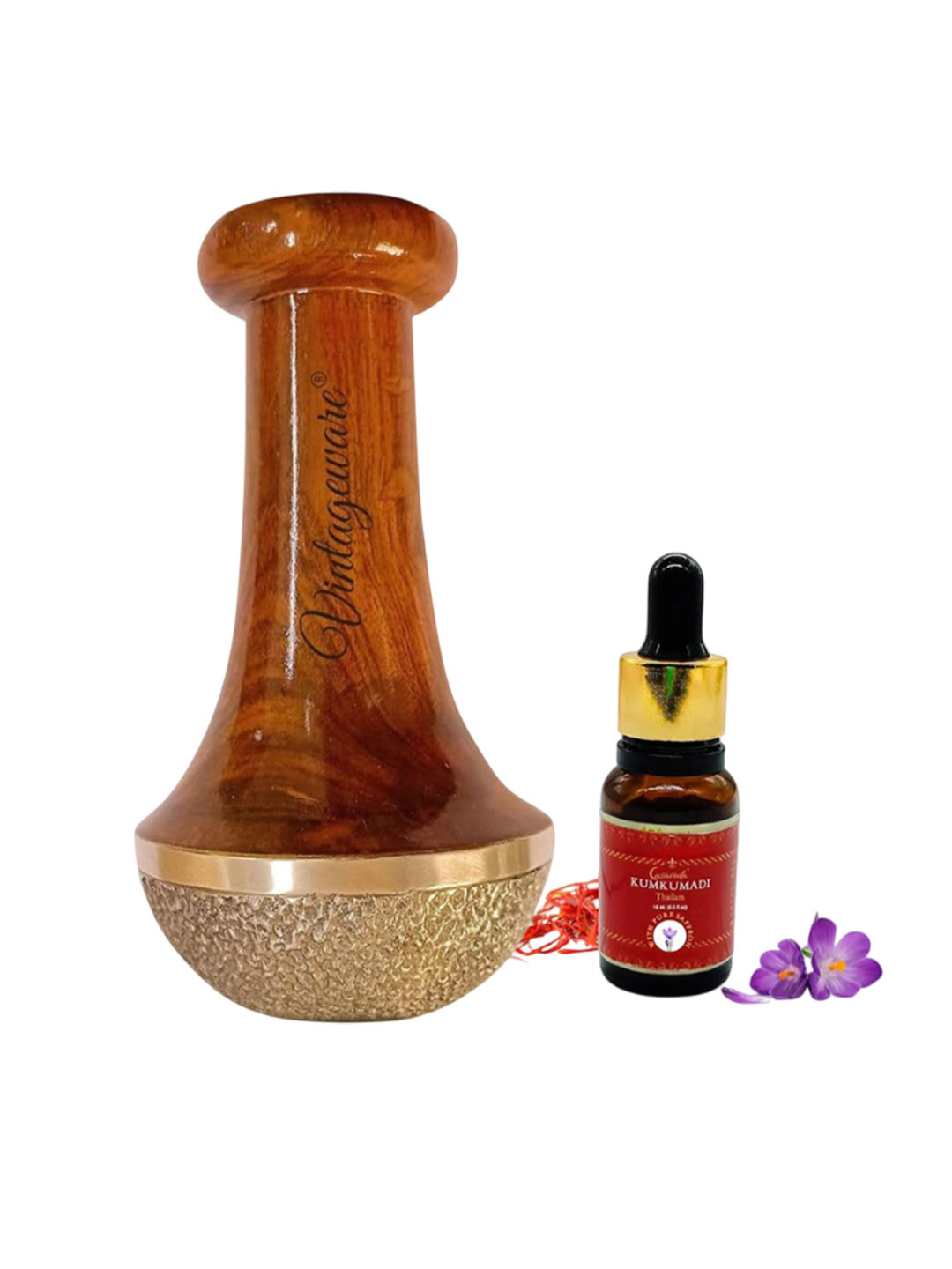 Vintageware Set Of 2 Kumkumadi Face Thailam - 10 ml With Hand Grip Kansa Detox Scrub Vatki
