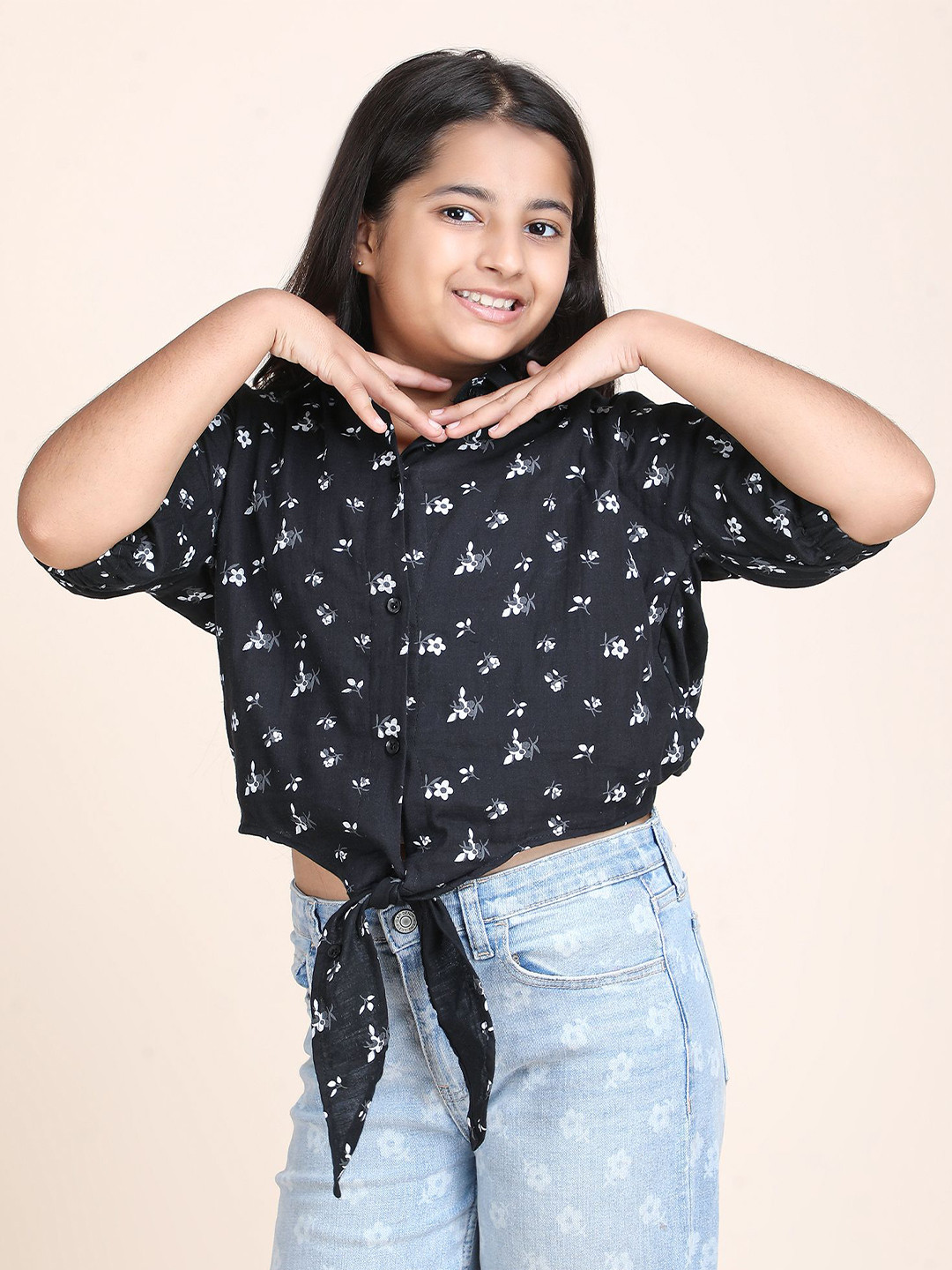 Galad Girls Floral Printed Cotton Shirt Style Crop Top