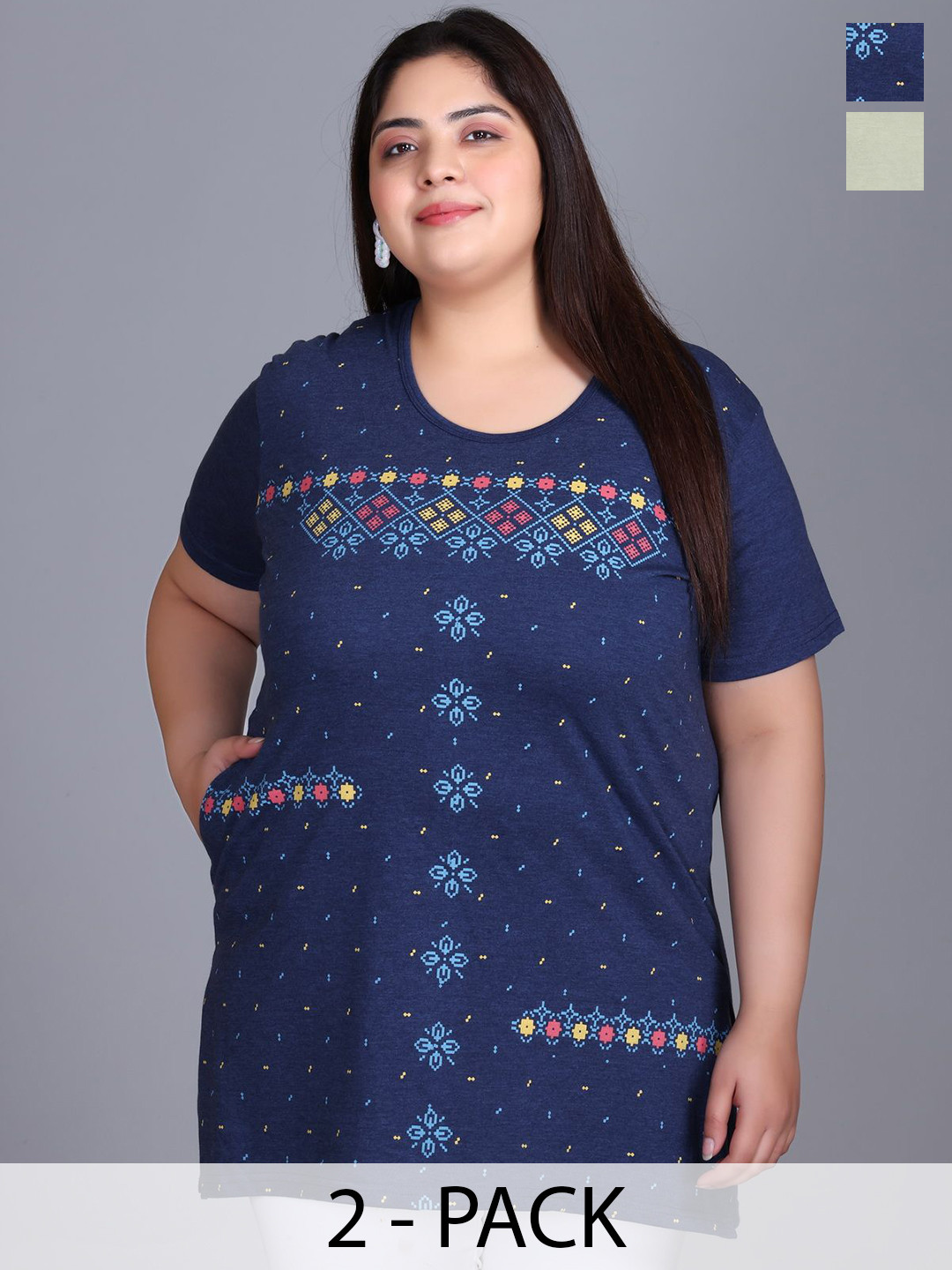 IN Love Pack Of 2 Plus Size Printed T-Shirt with Pocket