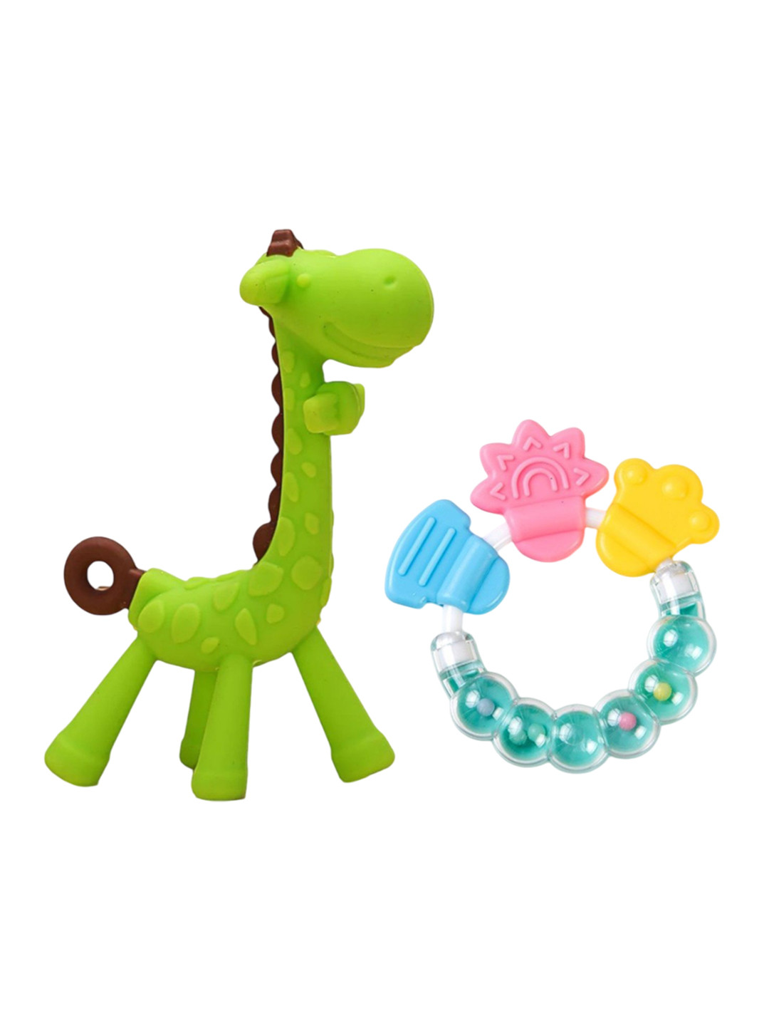 Kritiu Set Of 2 Giraffe Shape & Rattle Handle Teethers - Green
