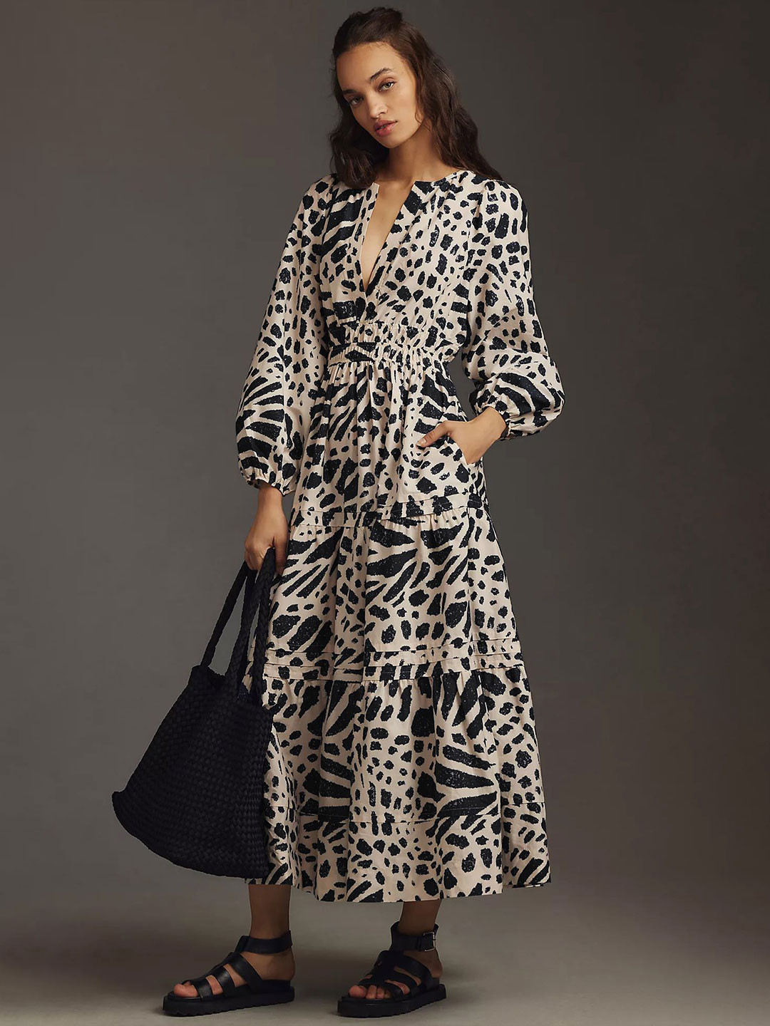 The Roadster Lifestyle Co. Women Animal Printed Long Sleeve Fit & Flare Maxi Dress