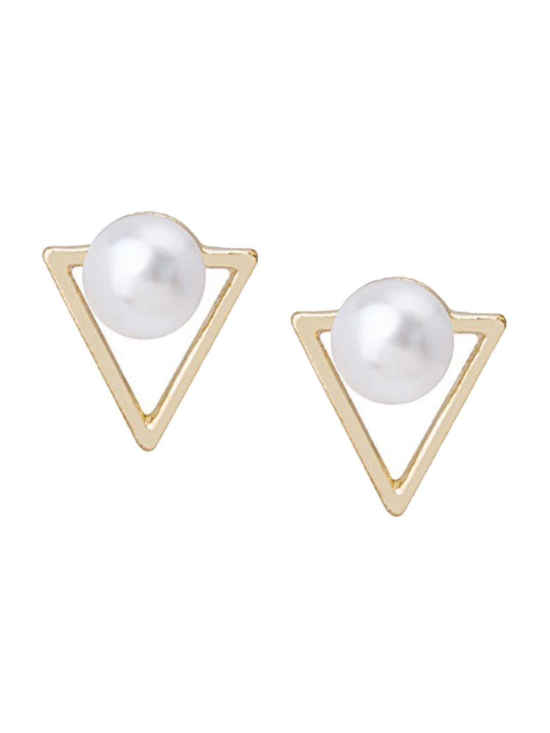 Bling Queen Gold-Plated Pearls Beaded Triangular Shaped Studs