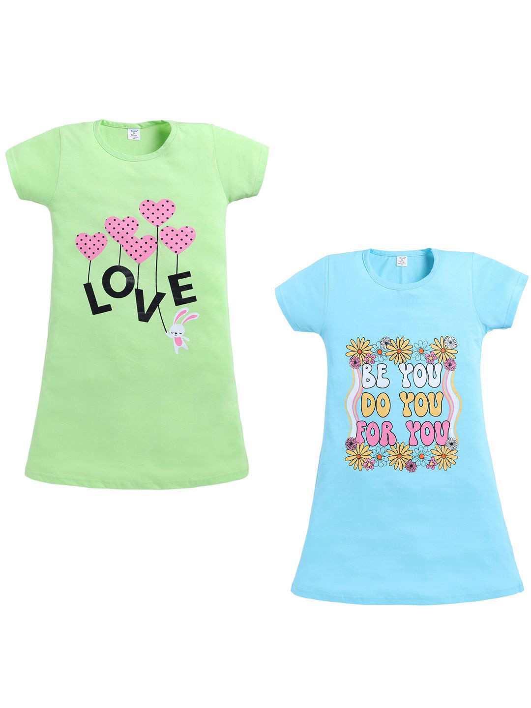Todd N Teen Girls Combo Of 2 Graphic Printed Round Neck T-shirt Nightdress