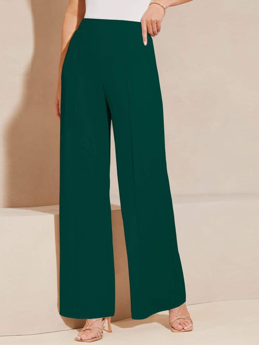 SWADESI STUFF Women Green Relaxed Fit Wide Leg Trousers