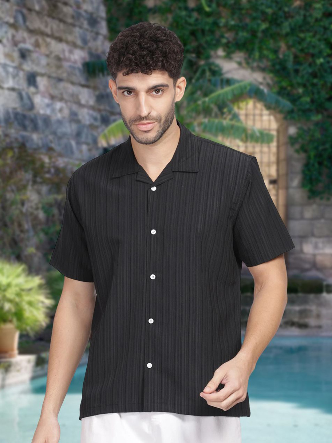 Unicus Apparel Men Textured Cuban Collar Casual Shirt