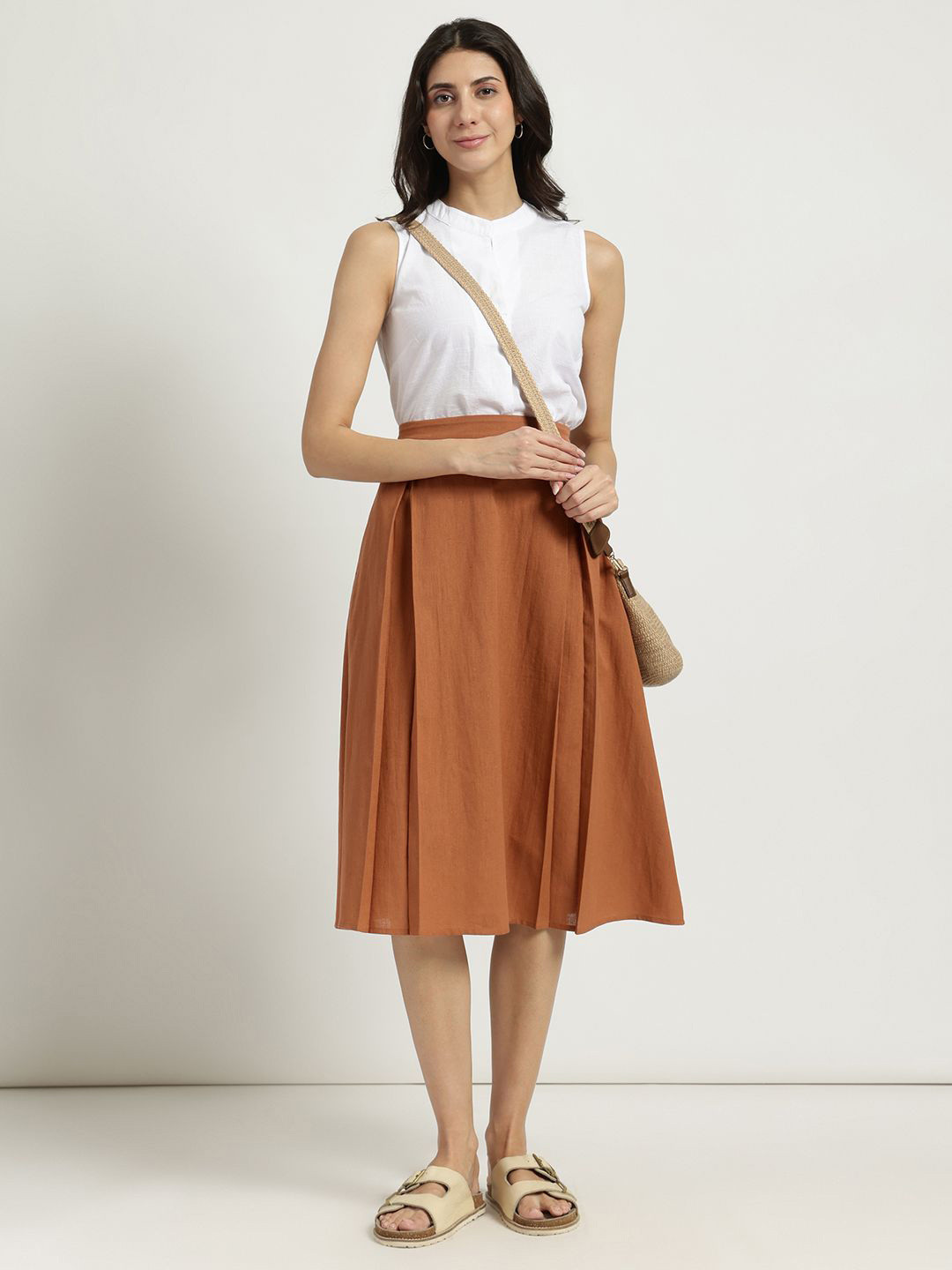 Pink Fort Flared Midi Skirt