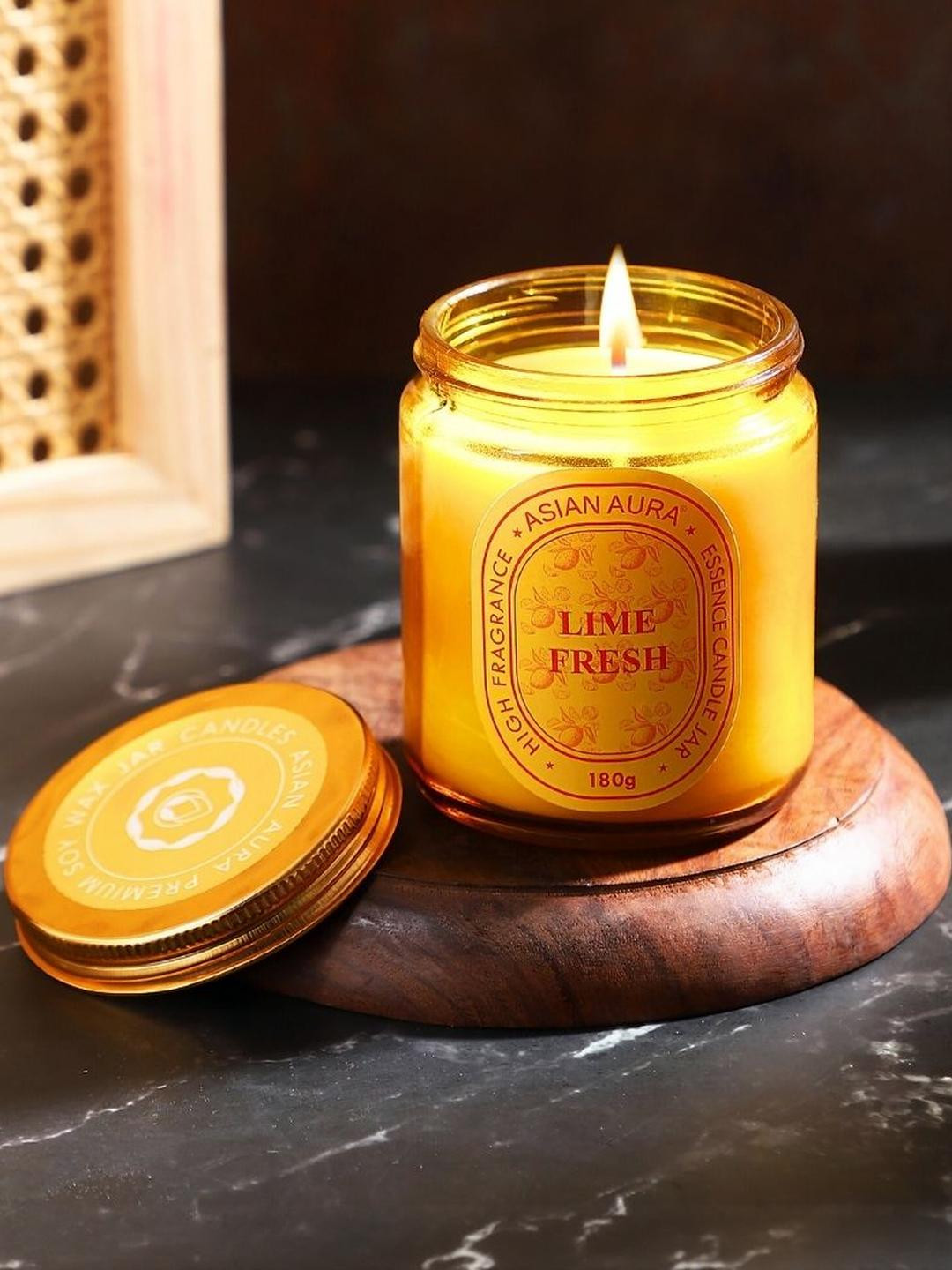 Asian Aura Premium Scented 1 Wick Lime Fresh Solid Geometric Regular Jar Candles