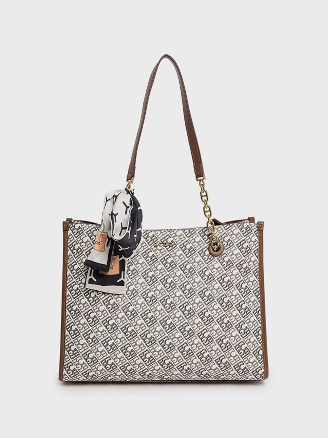 BCBG Brand Logo Printed Structured Tote Bag