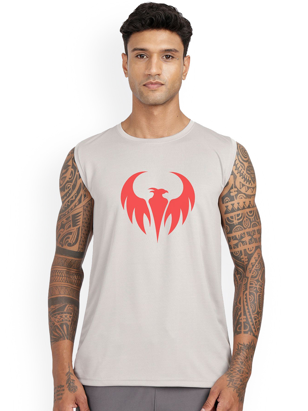 3Colors Printed Dri-FIT Gym Vest VEST-CCUT-EAGLE-GREY( PRINT-C RED)