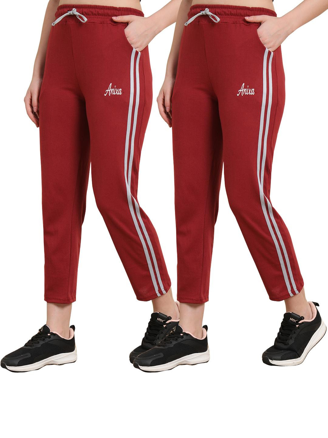 FIT N FAME Women Pack of 2 Striped Cotton Track Pants