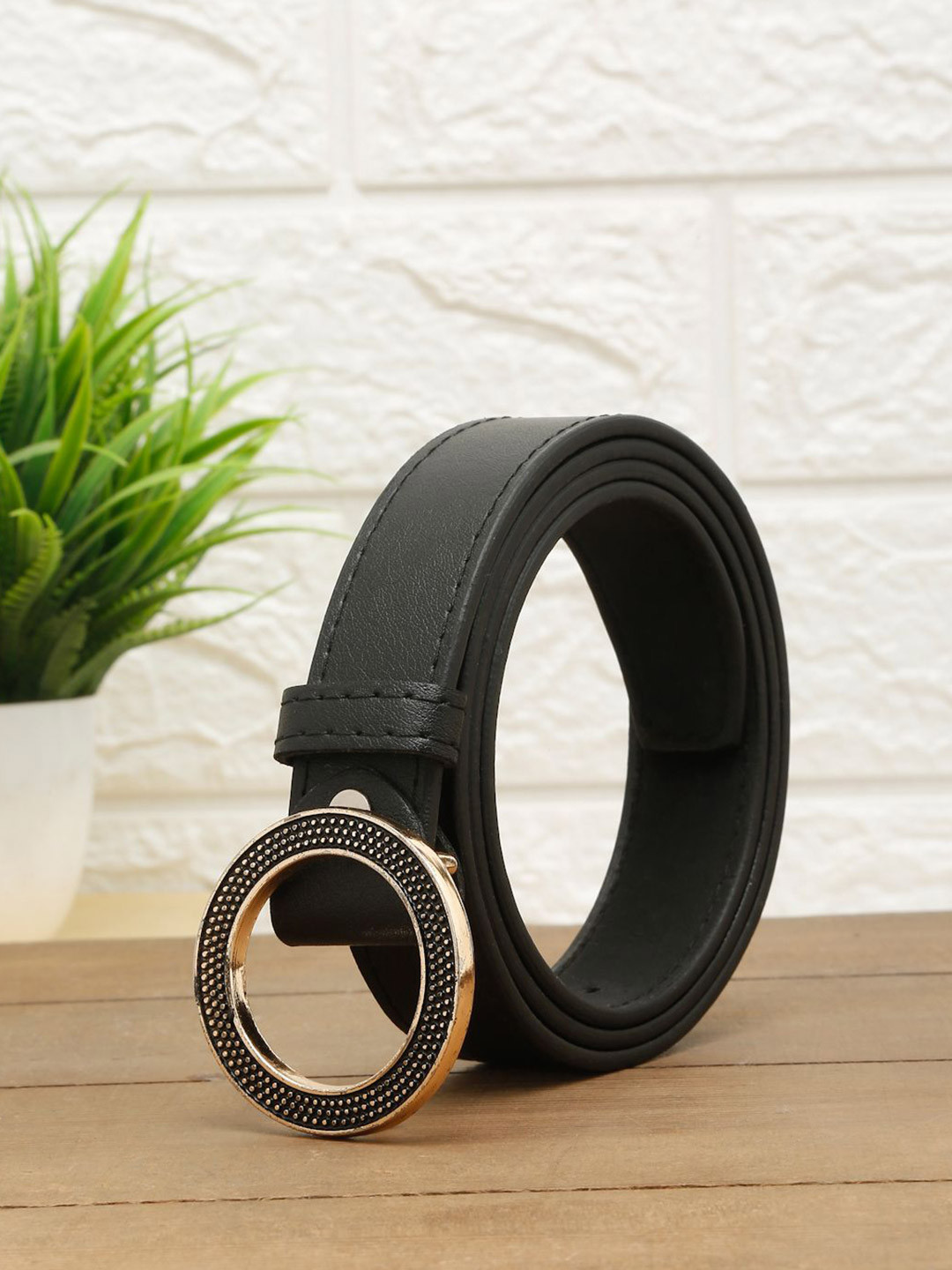 TYBELT Women Synthetic Leather Black Textured Leather Belt