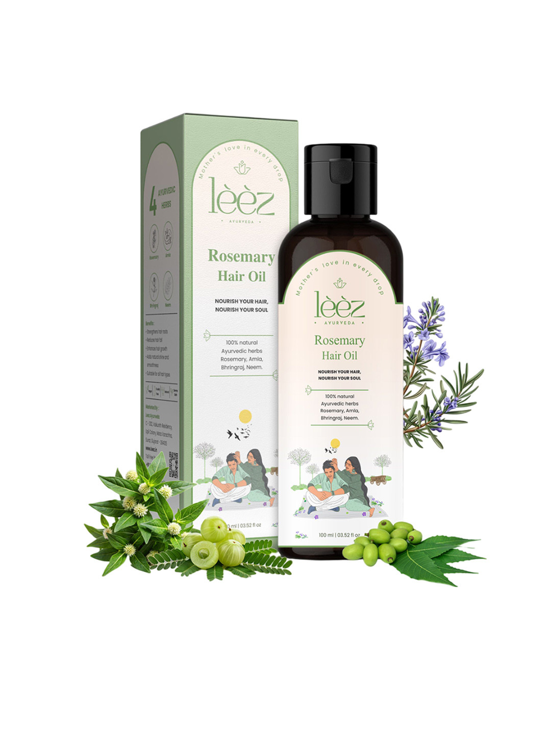 Leez Ayurveda 100% Natural Rosemary Hair Oil - 100 ml