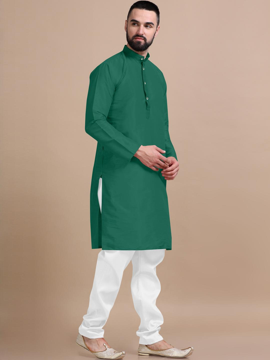 VS MALL Sea Green Cotton Blend Kurta Sets