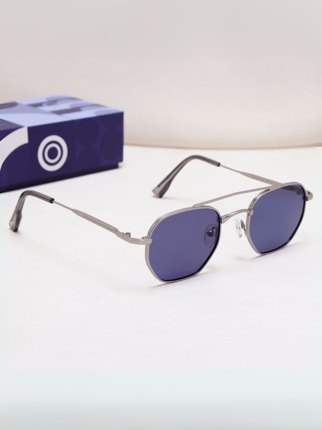 SUNGLASSIC Unisex Phantom Siver Blue Hexagon Sunglasses Phantom-Silver-Blue