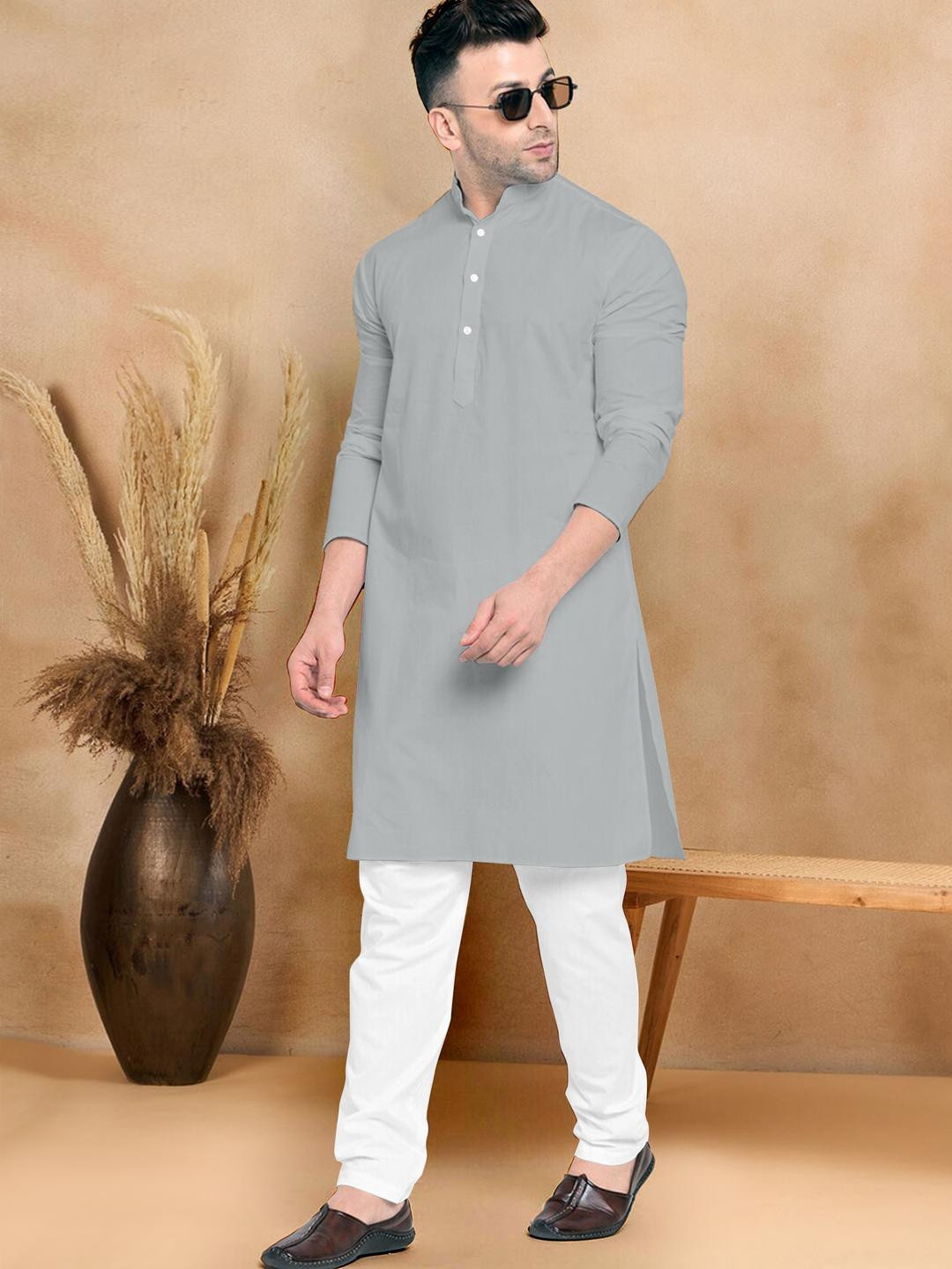 VS MALL Green Cotton Blend Kurta Sets