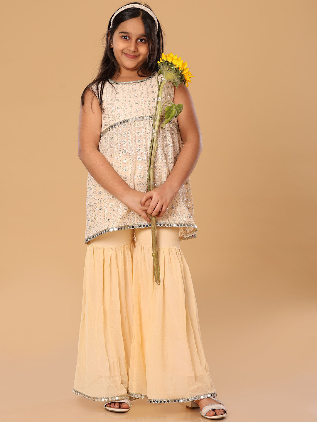 The Mini Trunk Beige Lucknowni Sharara Set