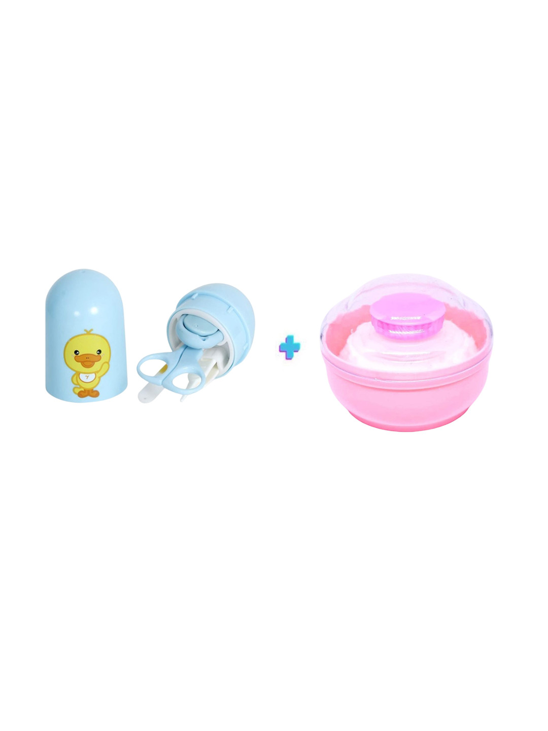 Joy Buzz Kids Set Of 2 Baby 4 In 1Nail Kit With Powder Puff With Case - Blue & Pink
