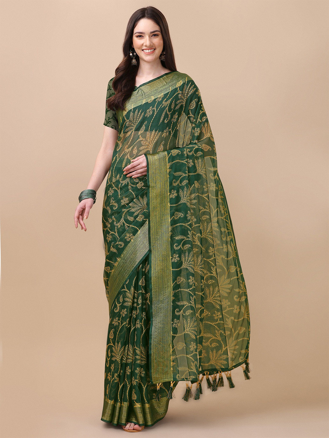 HERE&NOW Ethnic Motifs Woven Design Zari Saree
