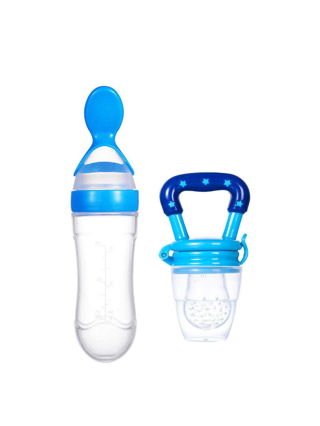 Joy Buzz Kids Set Of 2 Baby Squeezy Spoon Food Feeder & Fruit Feeder - Blue