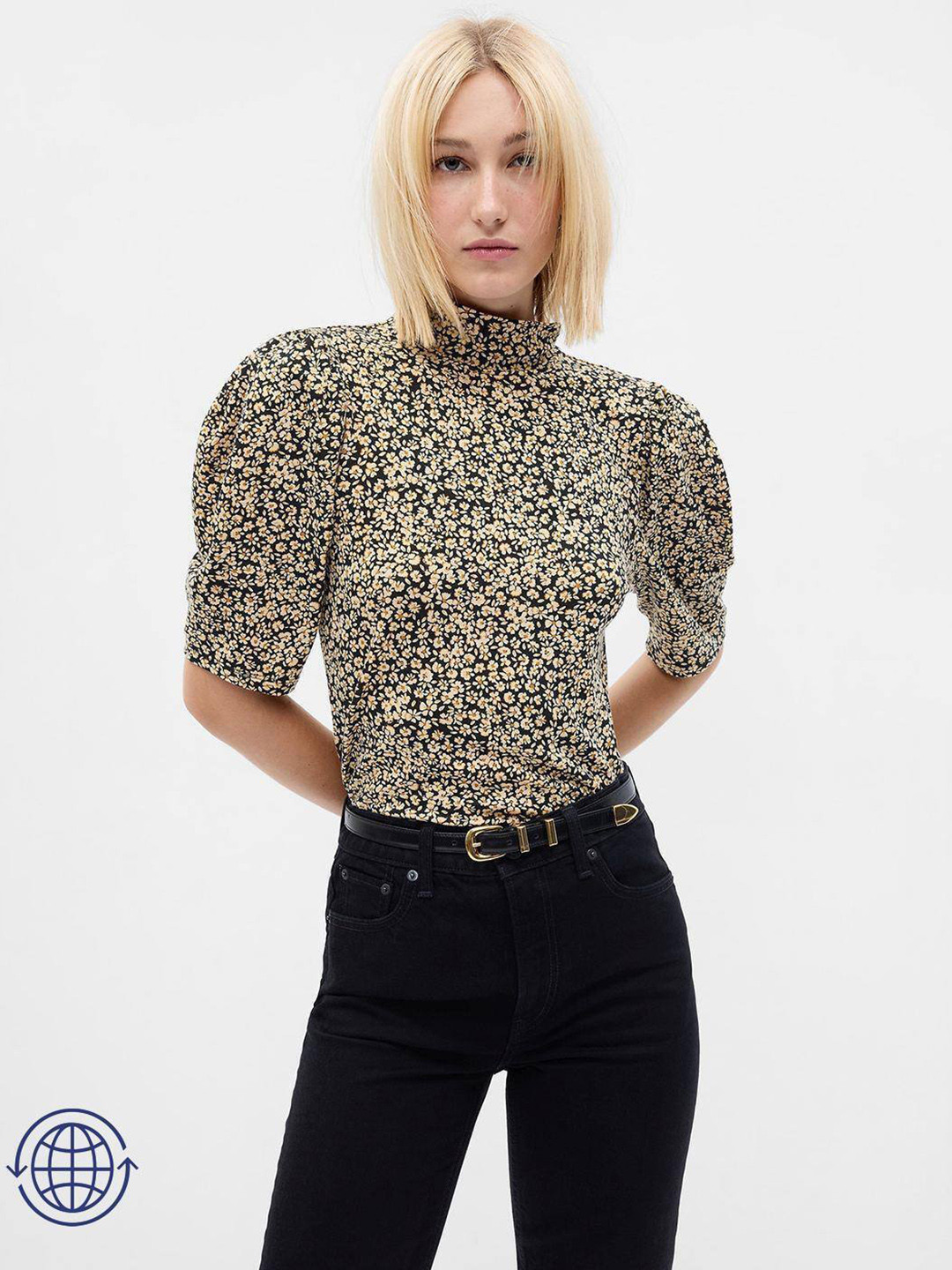 GAP Floral Print Puff Sleeve Cotton Top