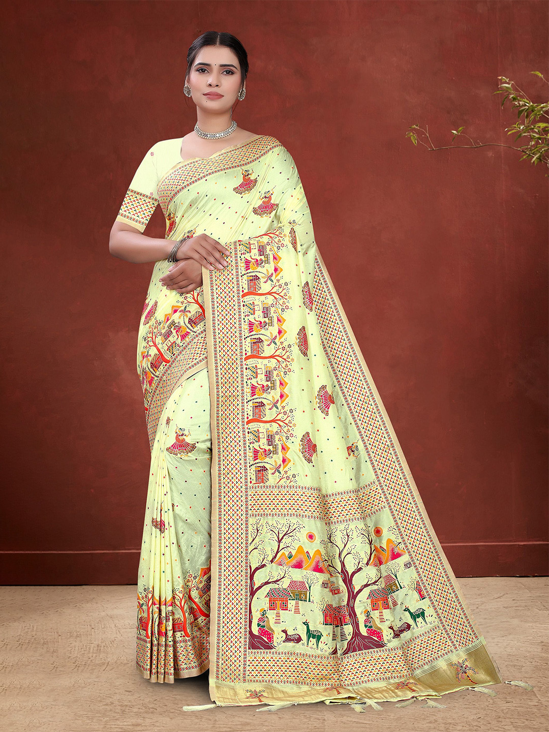 SHREE SAI FABRICS Women Woven Design Zari Pashmina Banarasi Saree