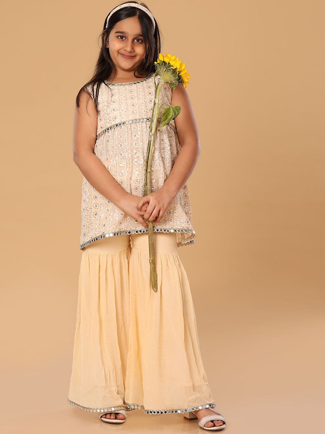 The Mini Trunk Beige Lucknowni Sharara Set