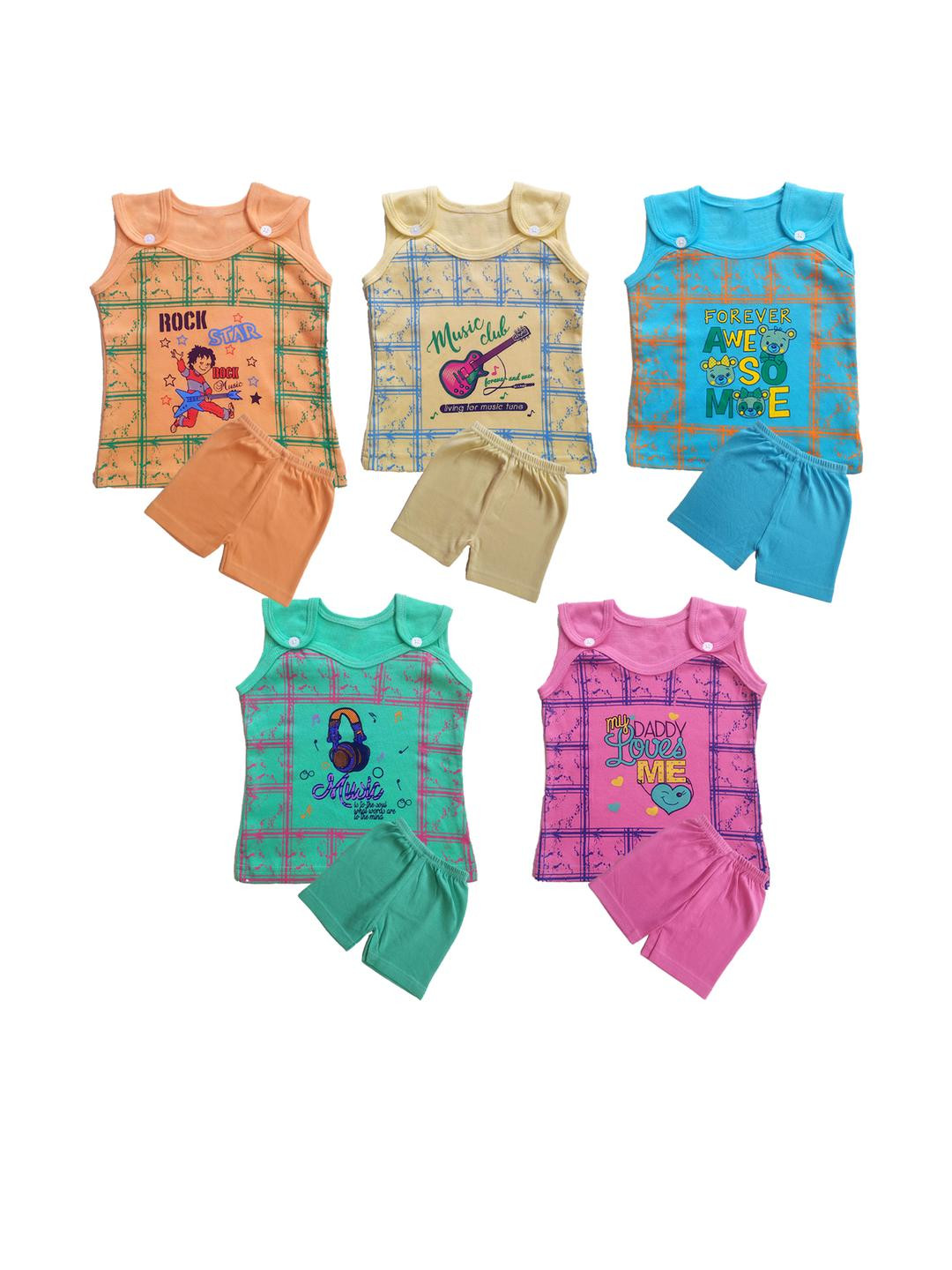 ARYA Unisex Kids Printed T-shirt With Shorts Clothing Set - Pack Of 5