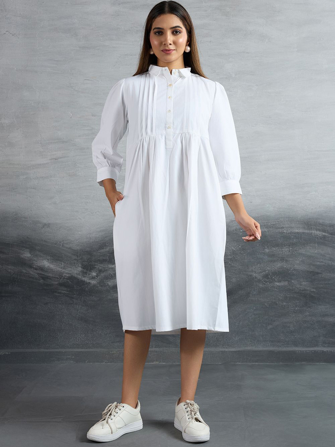 P D Silk Mills Women Shirt Collar Fit & Flare Dress