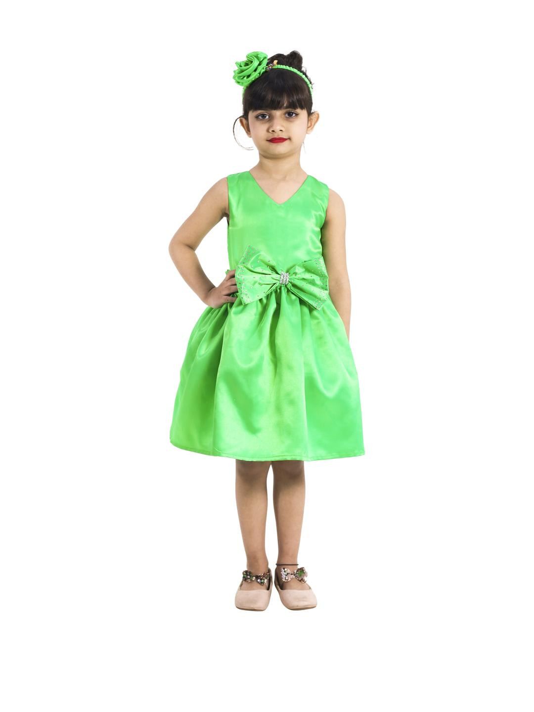 Shahina Fashion Girls V-Neck Bow Detail Satin Fit and Flare Dresses