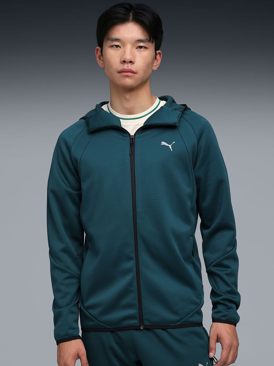 Puma Evostripe Brand Logo Printed Slim-Fit Warm Full-Zip Hoodie