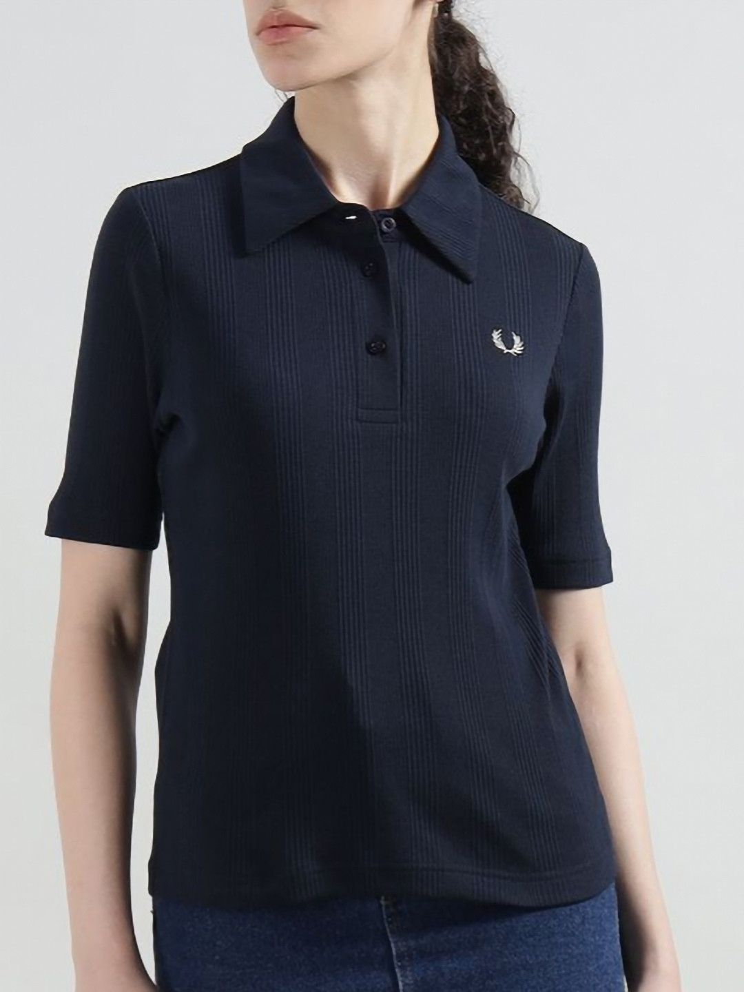 Fred Perry Women Striped Polo Collar Slim Fit T-shirt