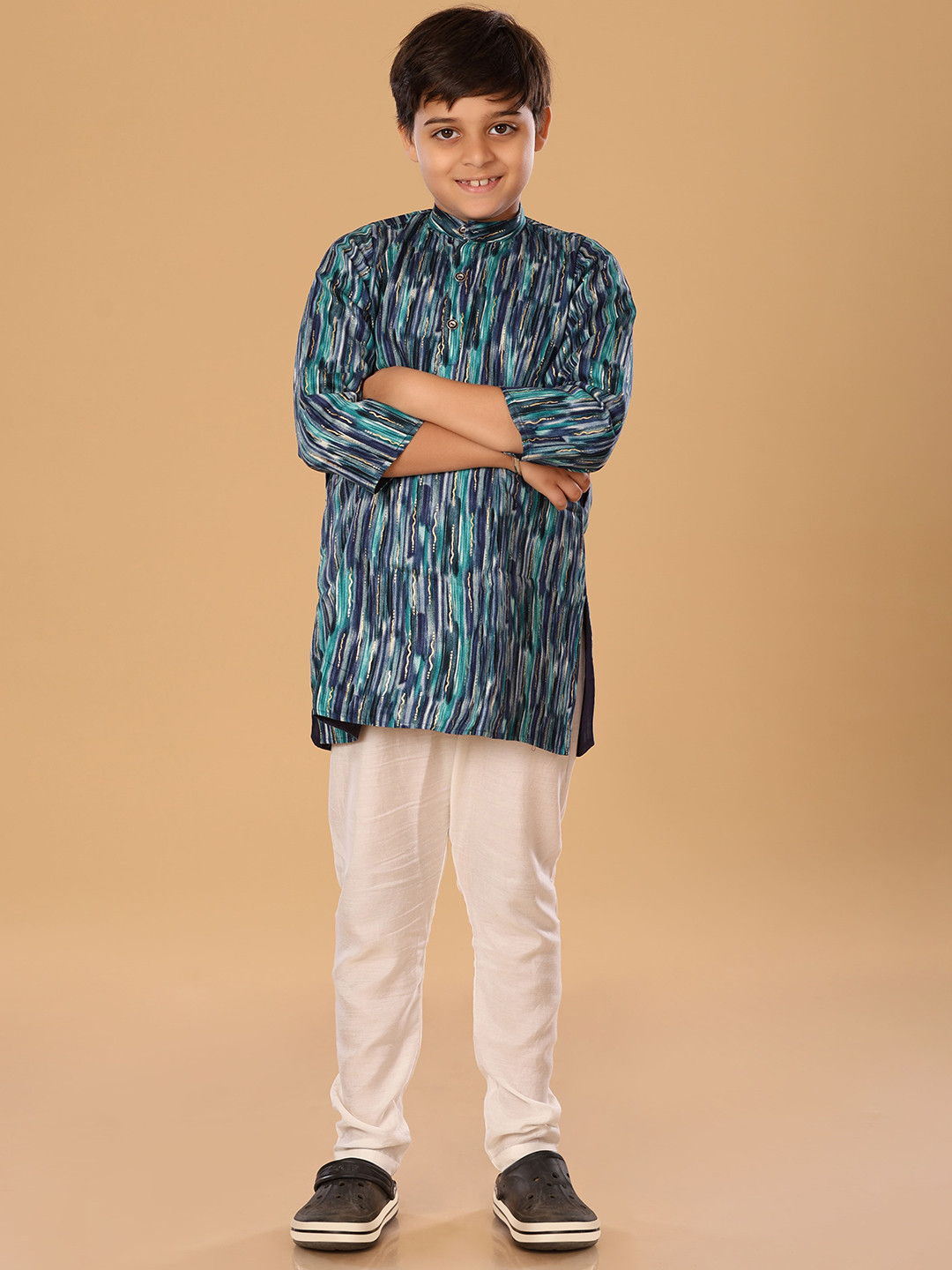 The Mini Trunk Blue Mixed Foil Kurta Set
