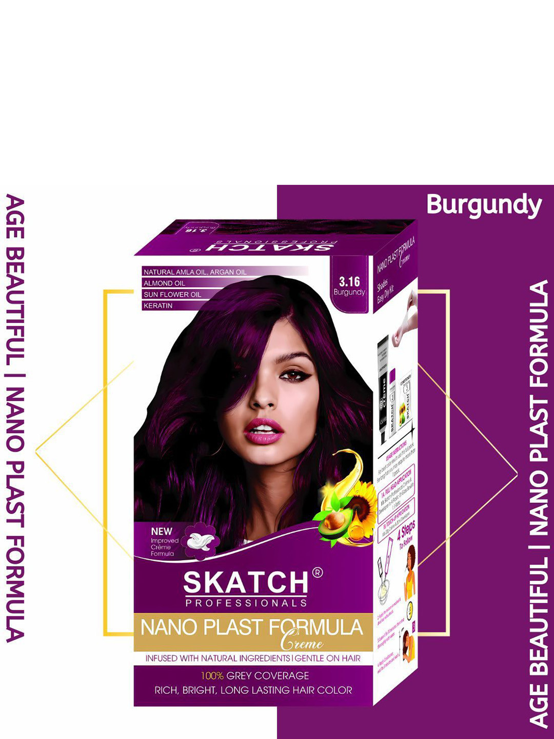 SKATCH PROFESSIONALS Set Of 3 Nano Plast Formula Hair Color - 100 g Each - Burgundy