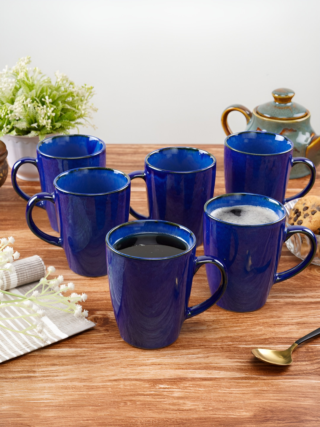 CDI Blue & Black 6 Pieces Ceramic Glossy Mugs 280ml