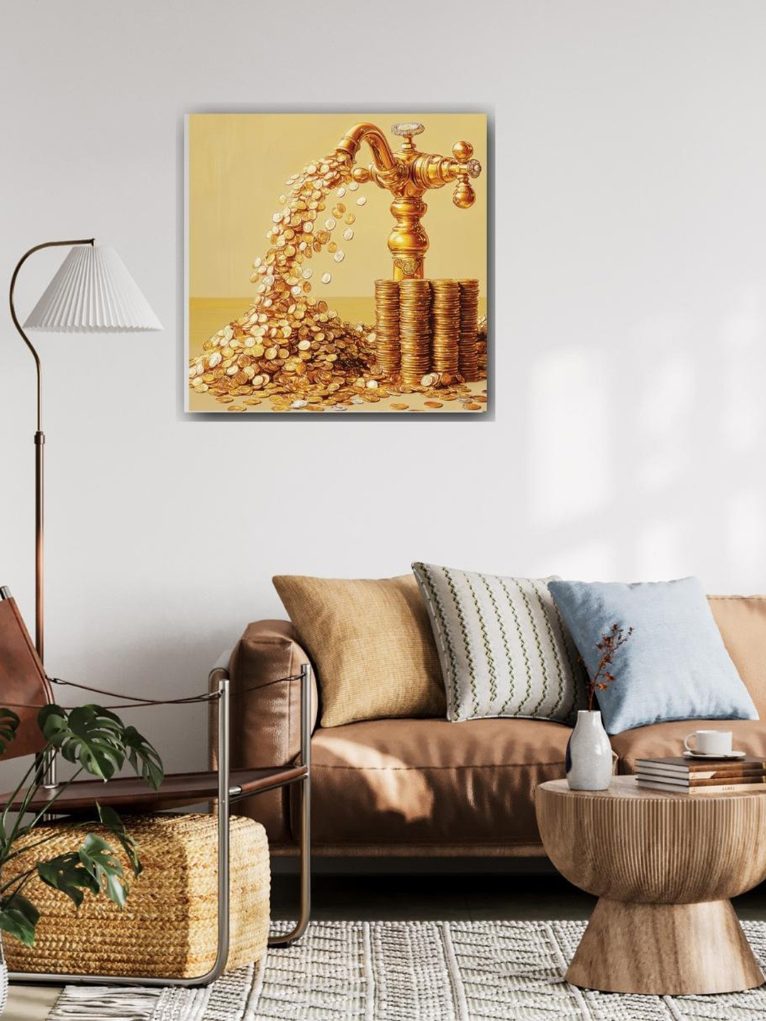 Viventiq Gold-Toned Money Printed Without Frame Canvas Wall Art