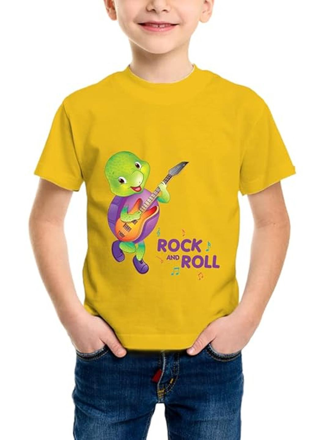 Purple Turtle Kids Unisex Rock N Roll Printed T-Shirt