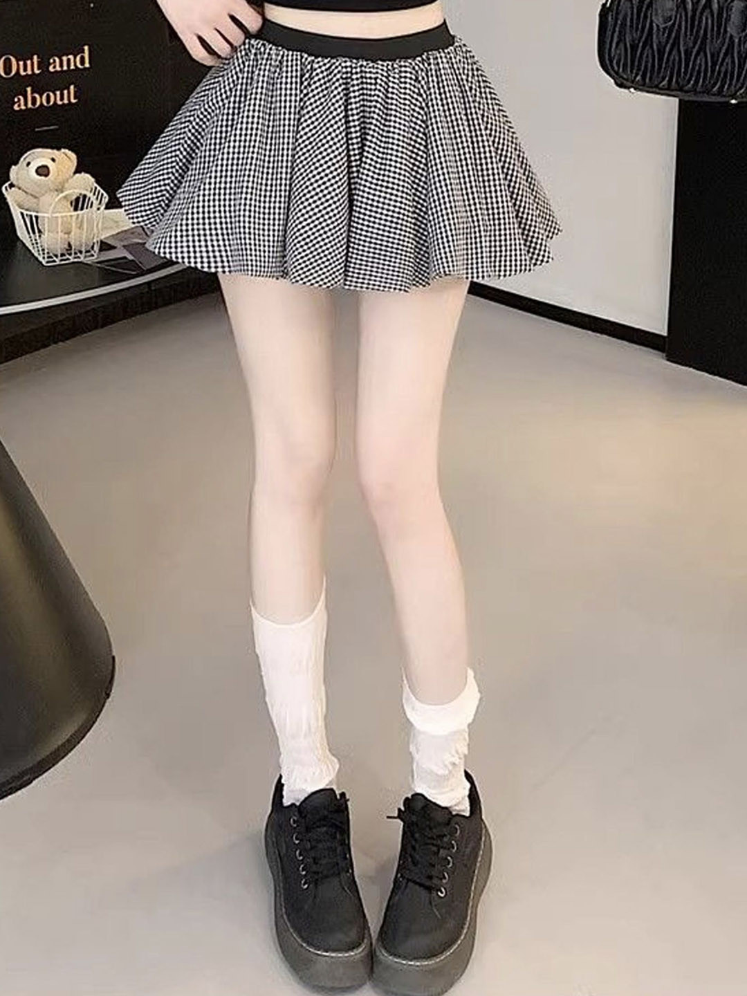 LULU & SKY Checked A-Line Curved Mini Skater Skirt