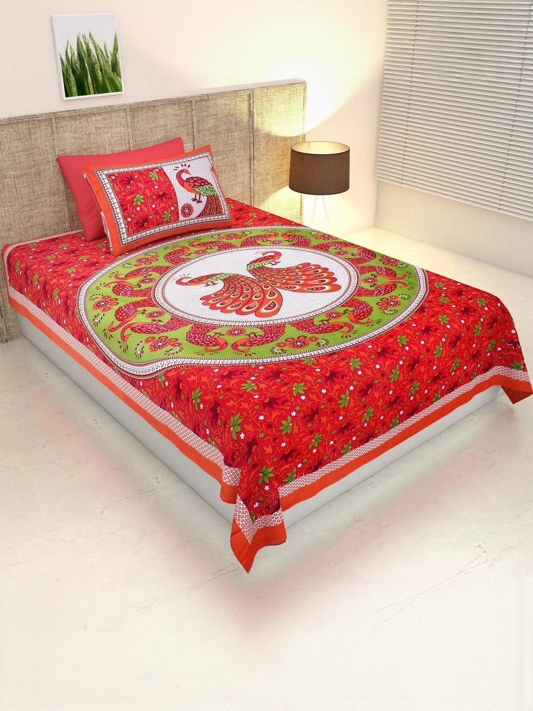 Jaipuri Printed Single Bed Bedsheet with Pillow Cover