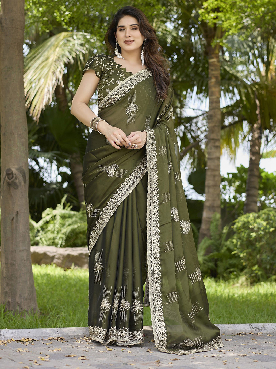 Moda Rapido Floral Embroidered Silk Blend Saree