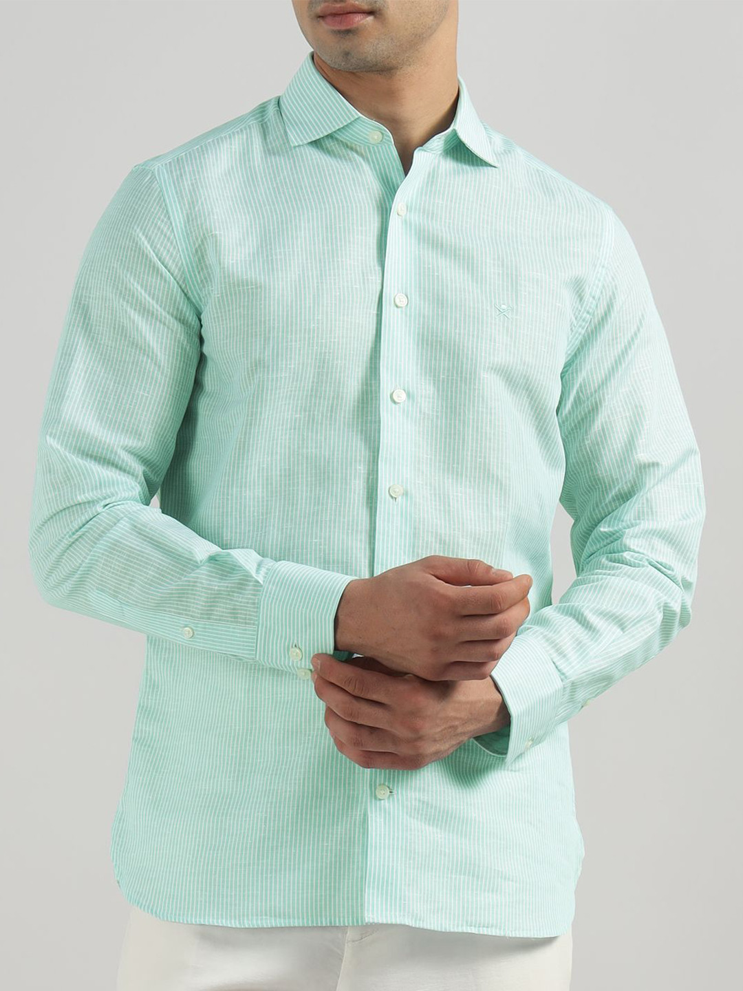 HACKETT LONDON Striped Spread Collar Long Sleeves Shirt