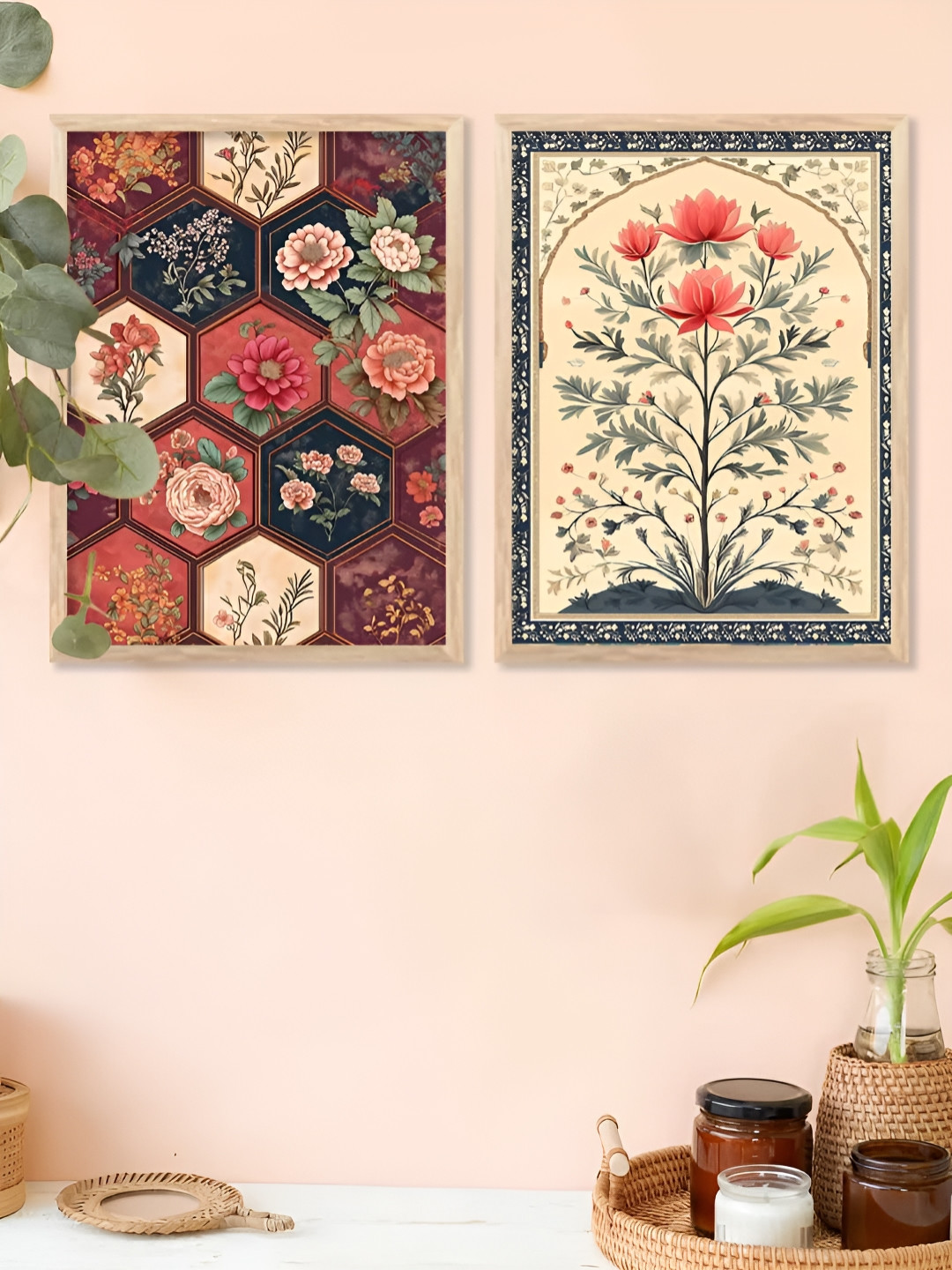 Kotart Brown & Beige 2 Pieces Floral And Botanical Wooden Wall Arts