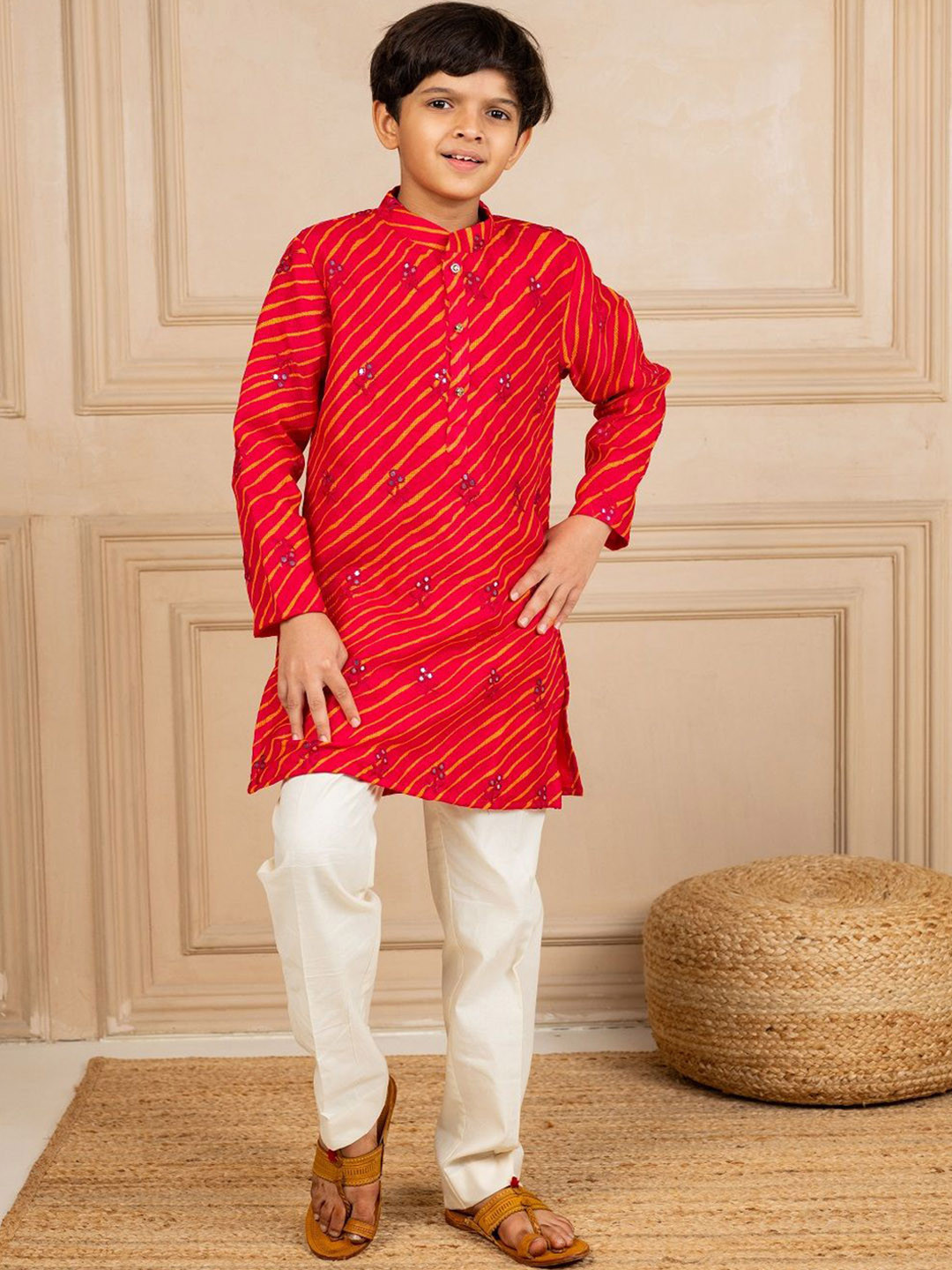 Jilmil Boys Lehariya Printed Mirror Work Straight Kurta With Trousers